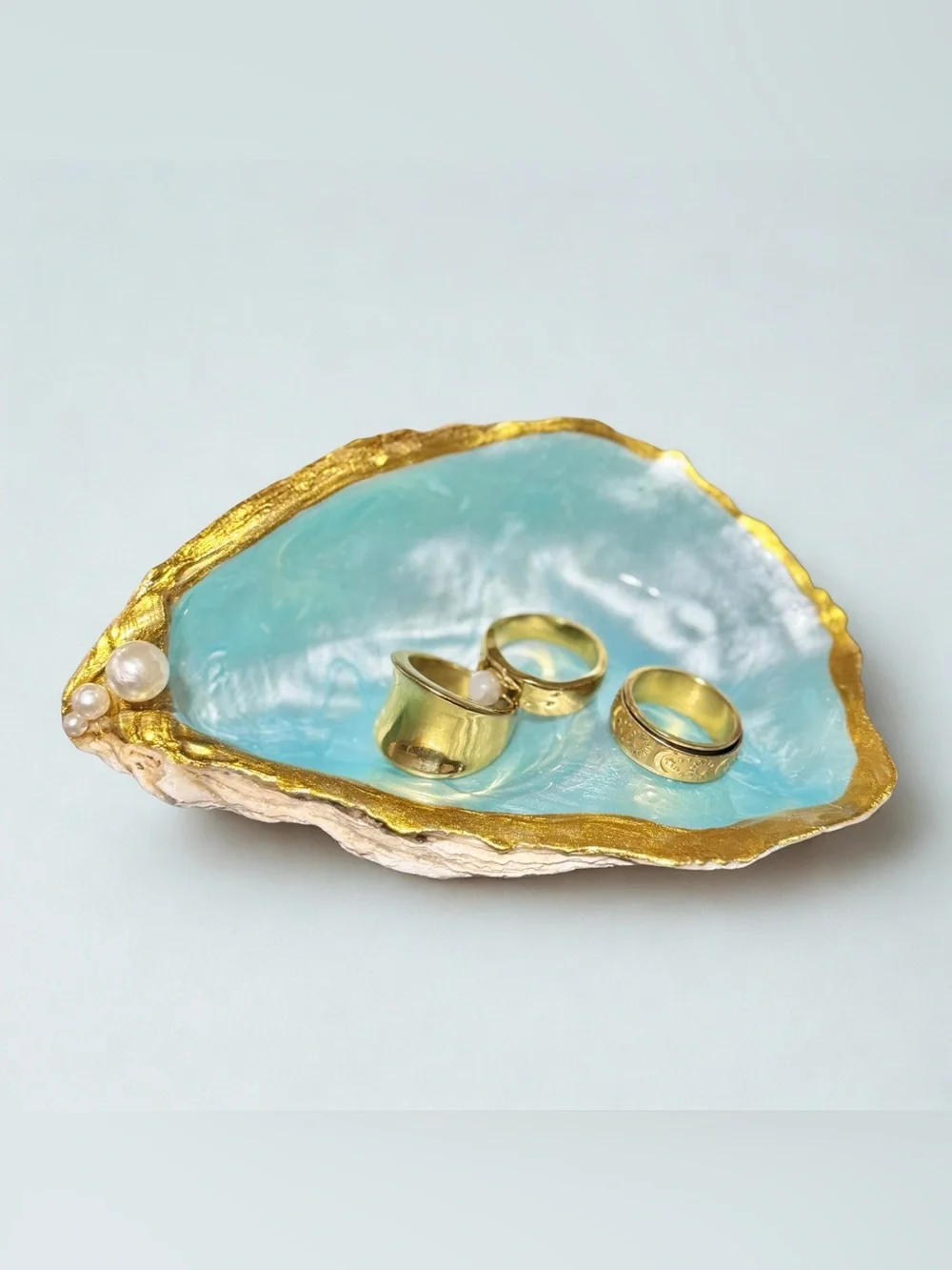 Handmade oyster shell ring jewelry holder trinket dish